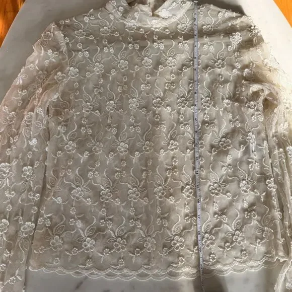 Vintage Jessica McClintock Cream Lace Top – Romantic Cottagecore Coquette Blouse - Picture 5 of 8